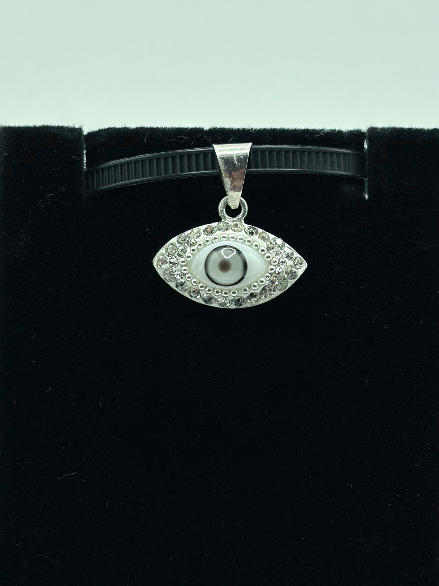 .925 Sterling Silver Eye Pendant CZ Stone outline