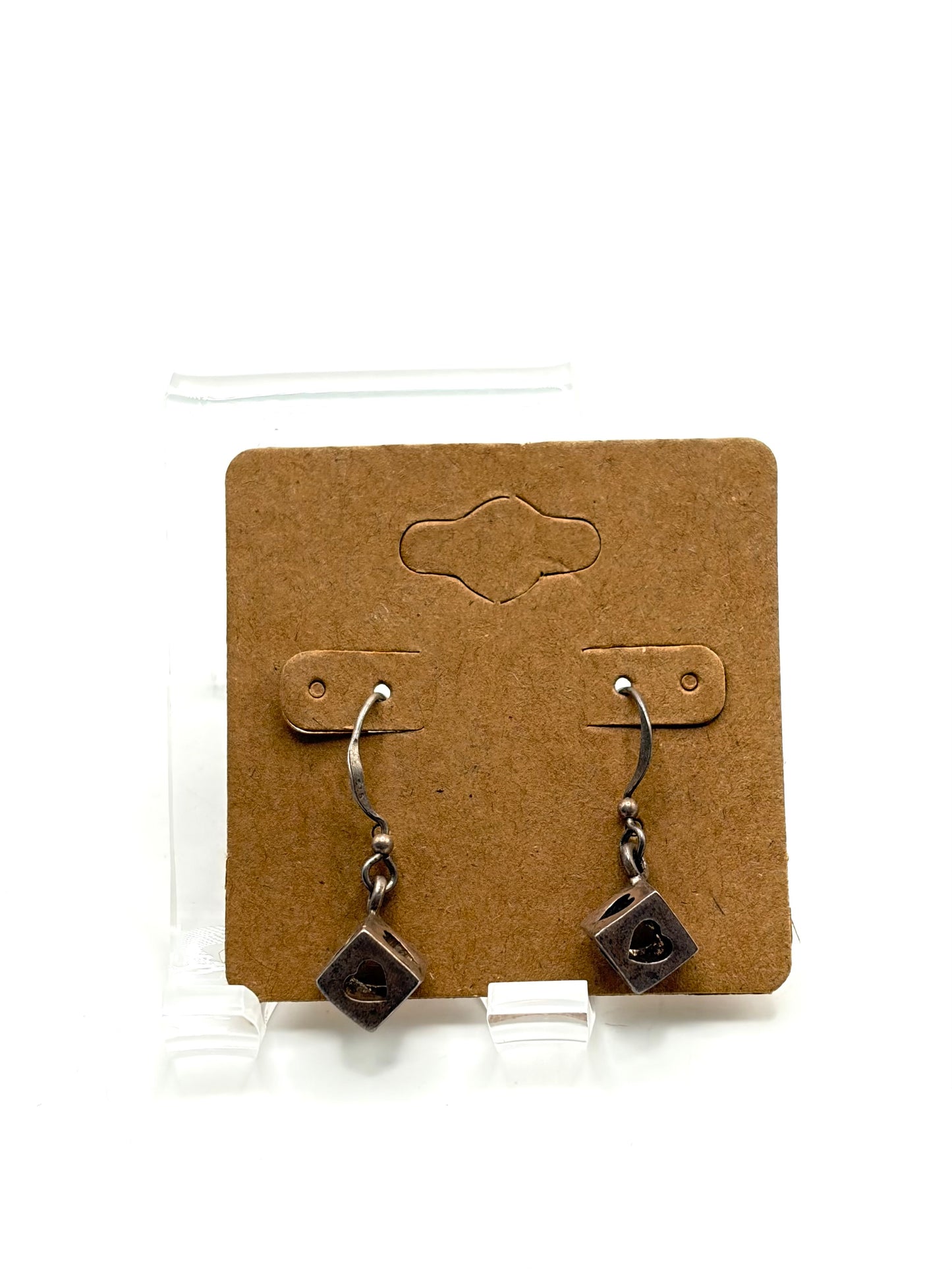 .925 Sterling Silver Dice Cube Dangle Earrings