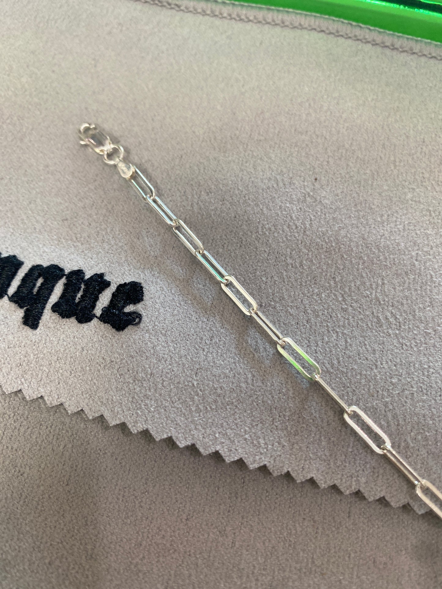 .925 Sterling Silver Paper Clip Link Bracelet Sz 7”