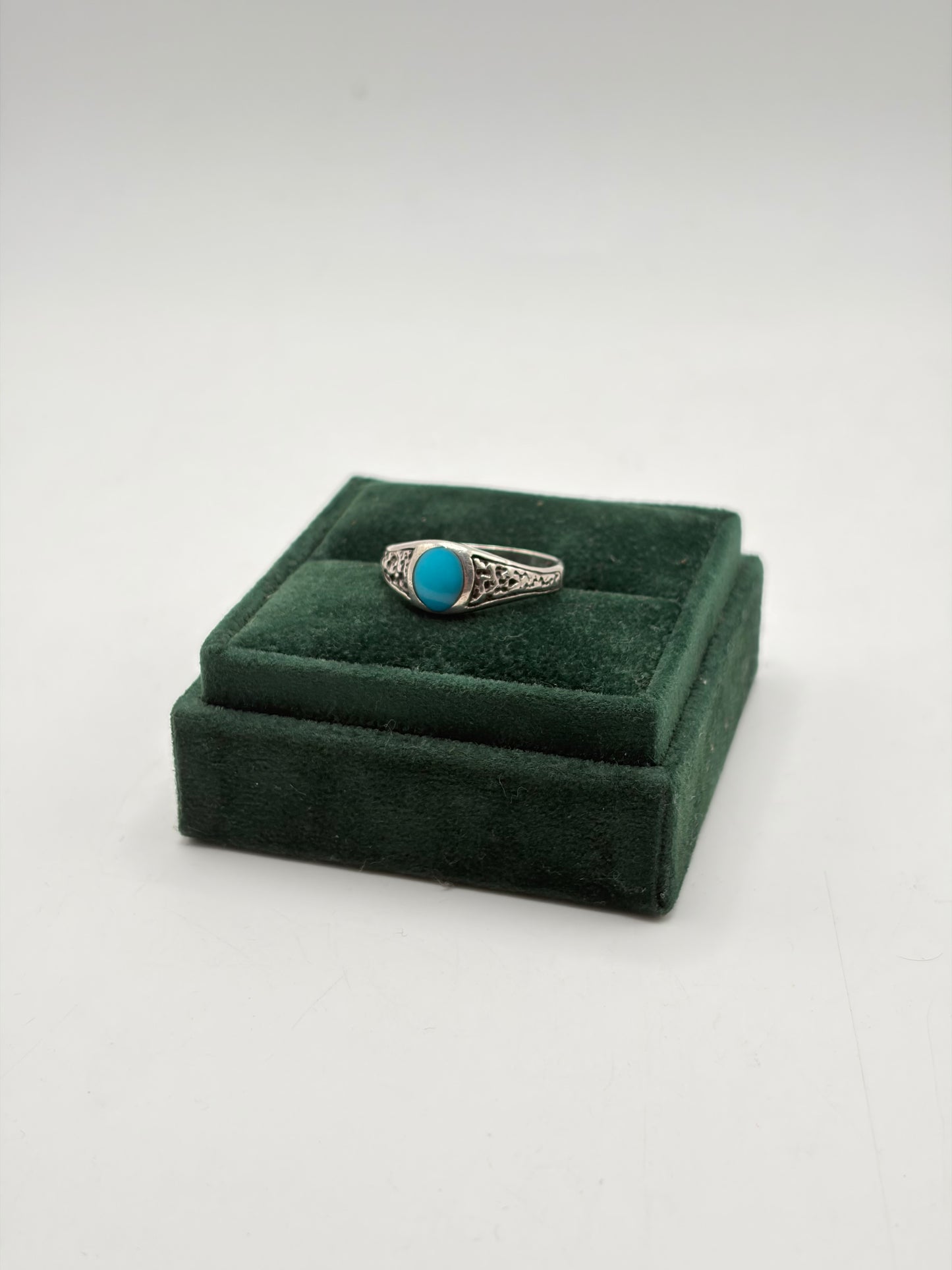 .925 Sterling Silver Turquoise Filigree Statement Ring Size 10