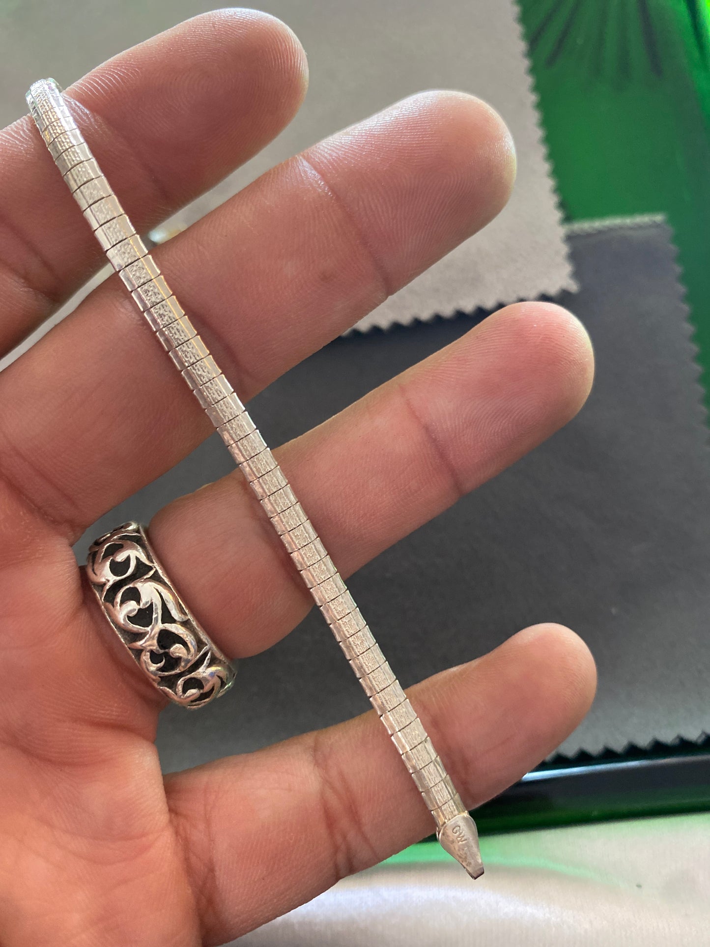 925 Sterling Silver Mini Flat Bar Bracelet Sz 7”