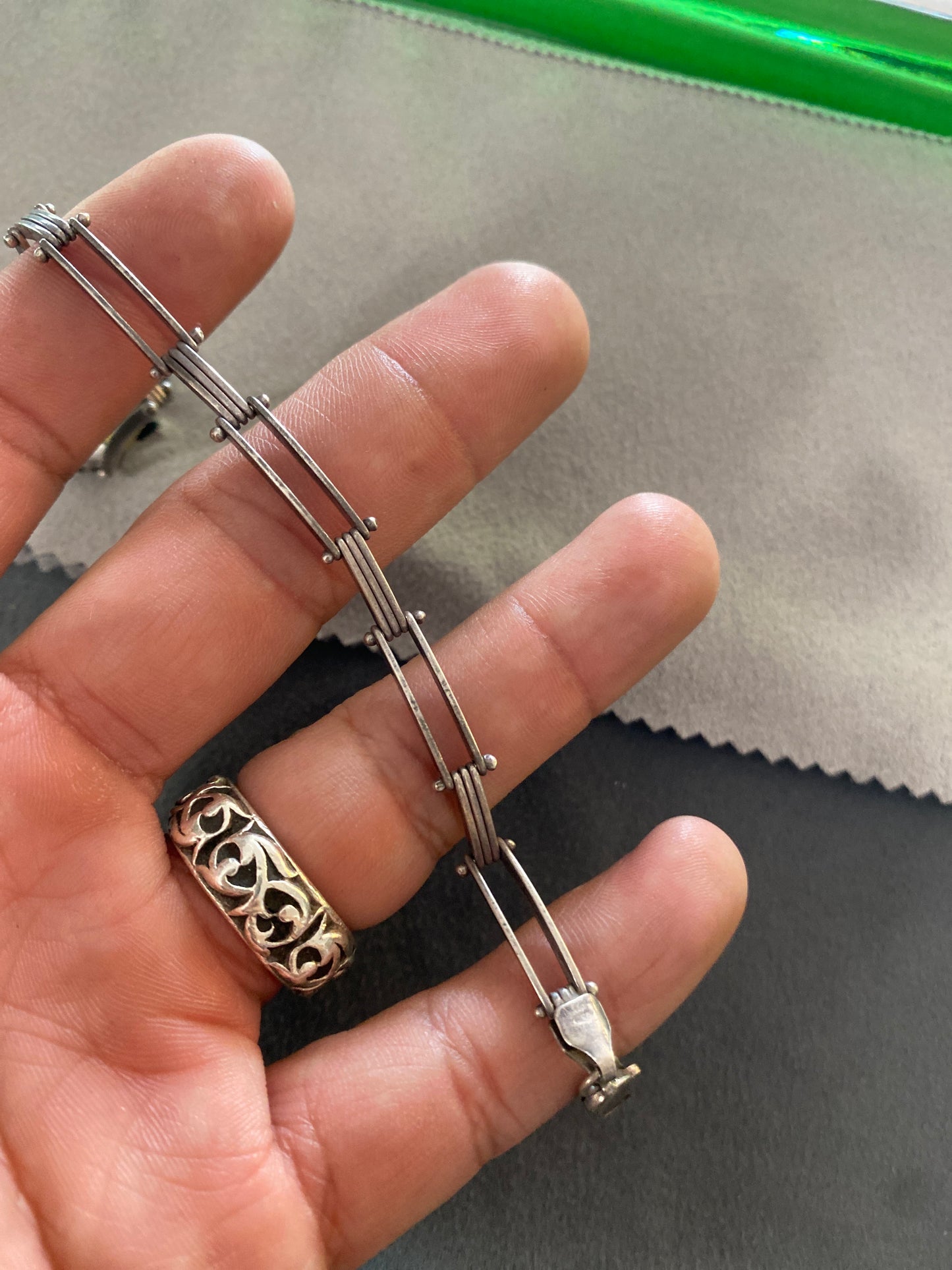 .925 Sterling Silver Square Bar Bracelet Sz 7.5”