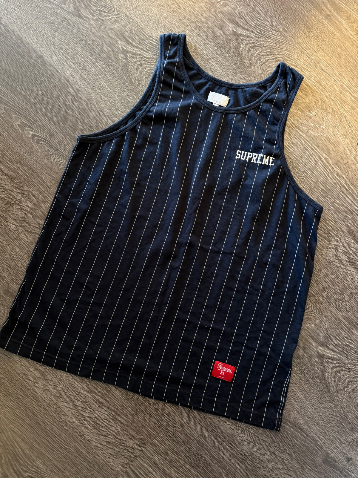 Supreme Navy Pinstripe Tank Top – Size XL