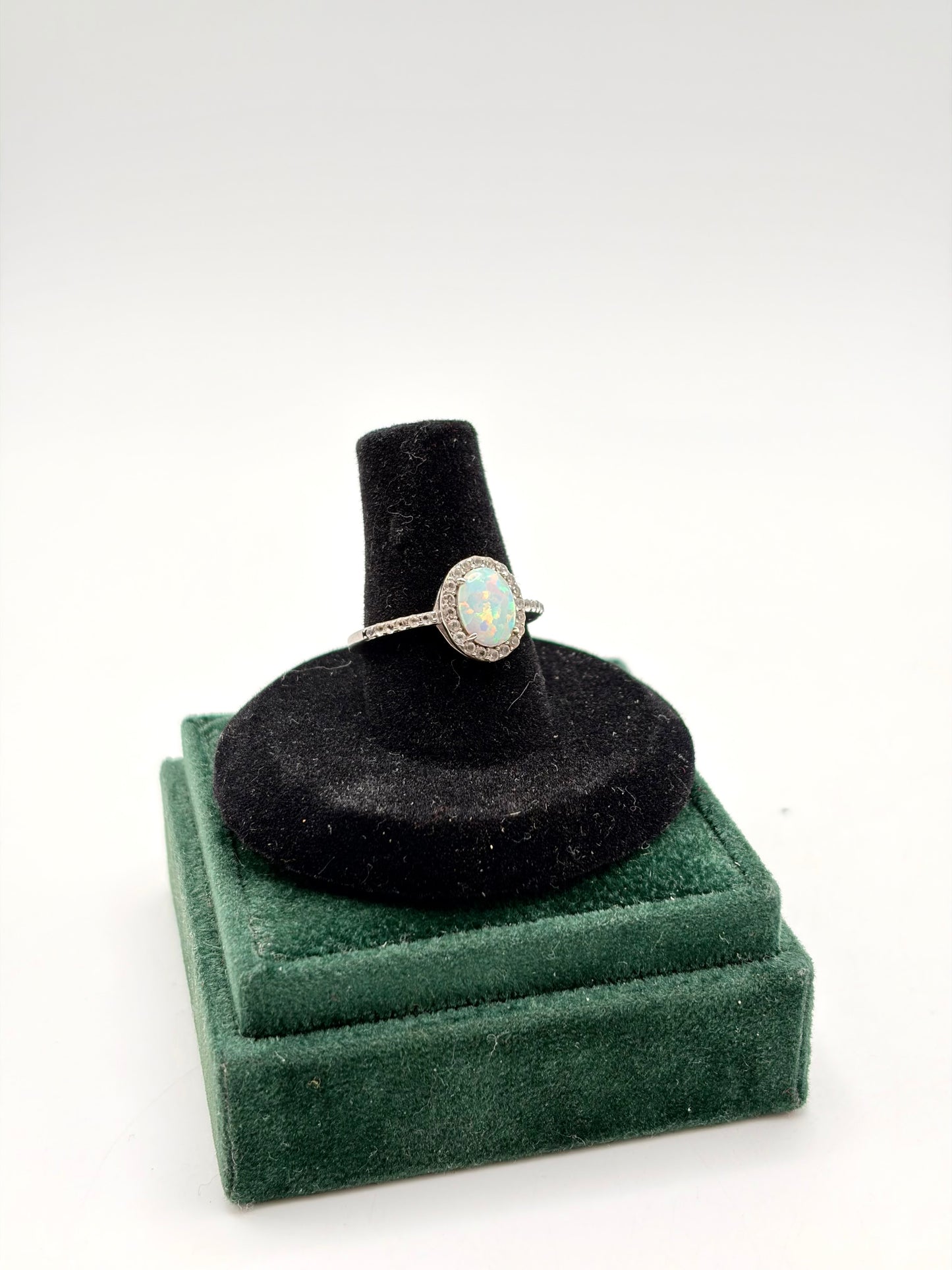 .925 Sterling Silver Oval Opel CZ Ring Sz. 7