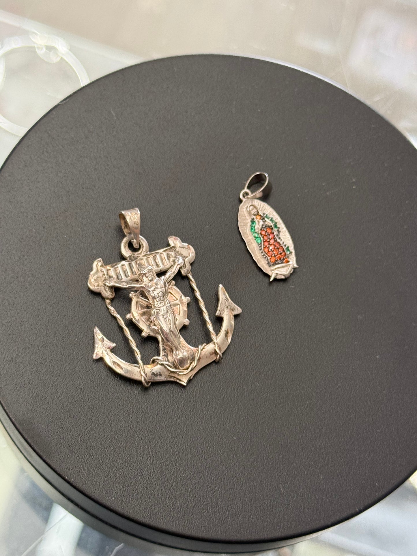 Virgin Mary and Jesus Anchor Silver pendants