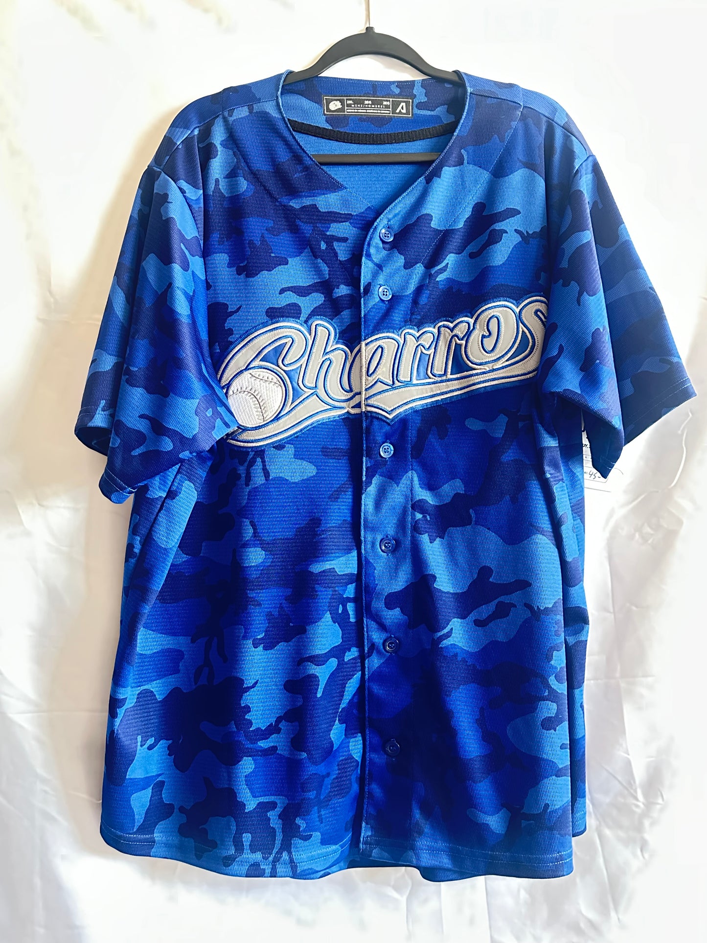 Charros Baseball Jersey Blue Camo Button Up Shirt sz XXL