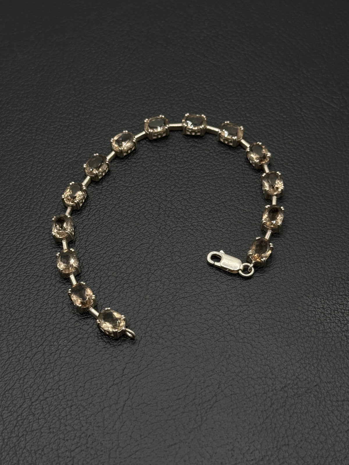.925 Sterling Silver Oval Smoky Quartz Color Stone Tennis Bracelet – 7.5”
