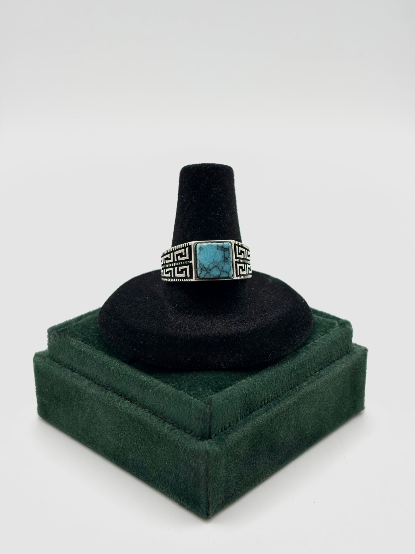 .925 Sterling Silver Greek Turquoise Stone Ring Sz. 9