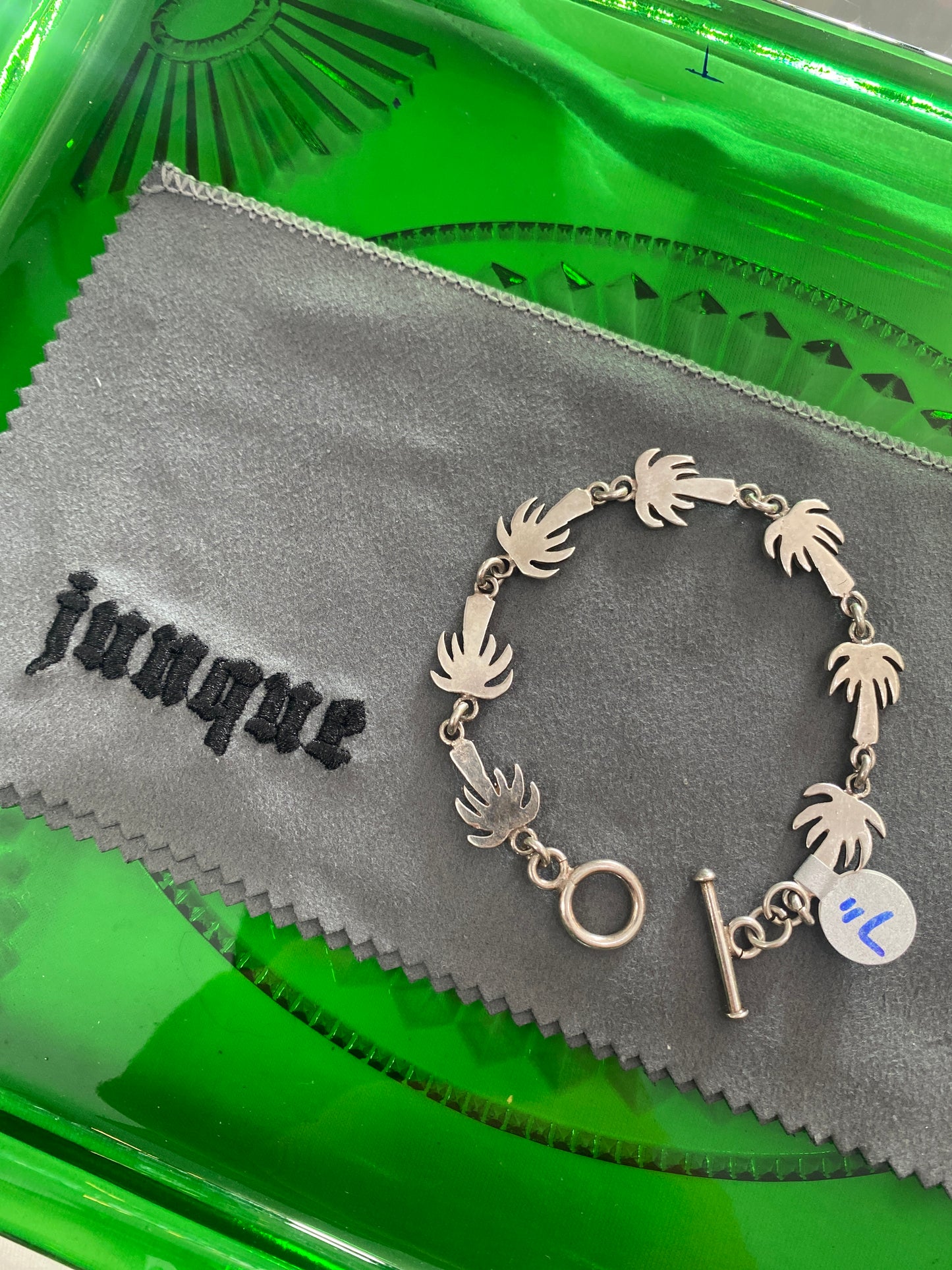 .925 Sterling Silver Palm Tree Link Bracelet 7”