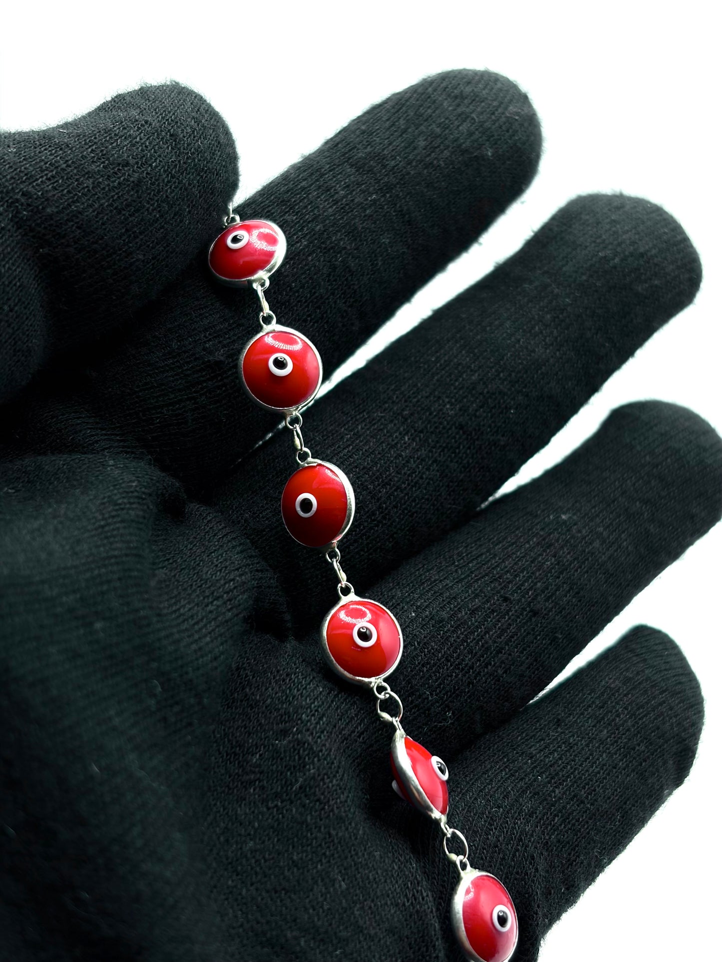 .925 Sterling Silver Evil Eye Bracelet Red 7in