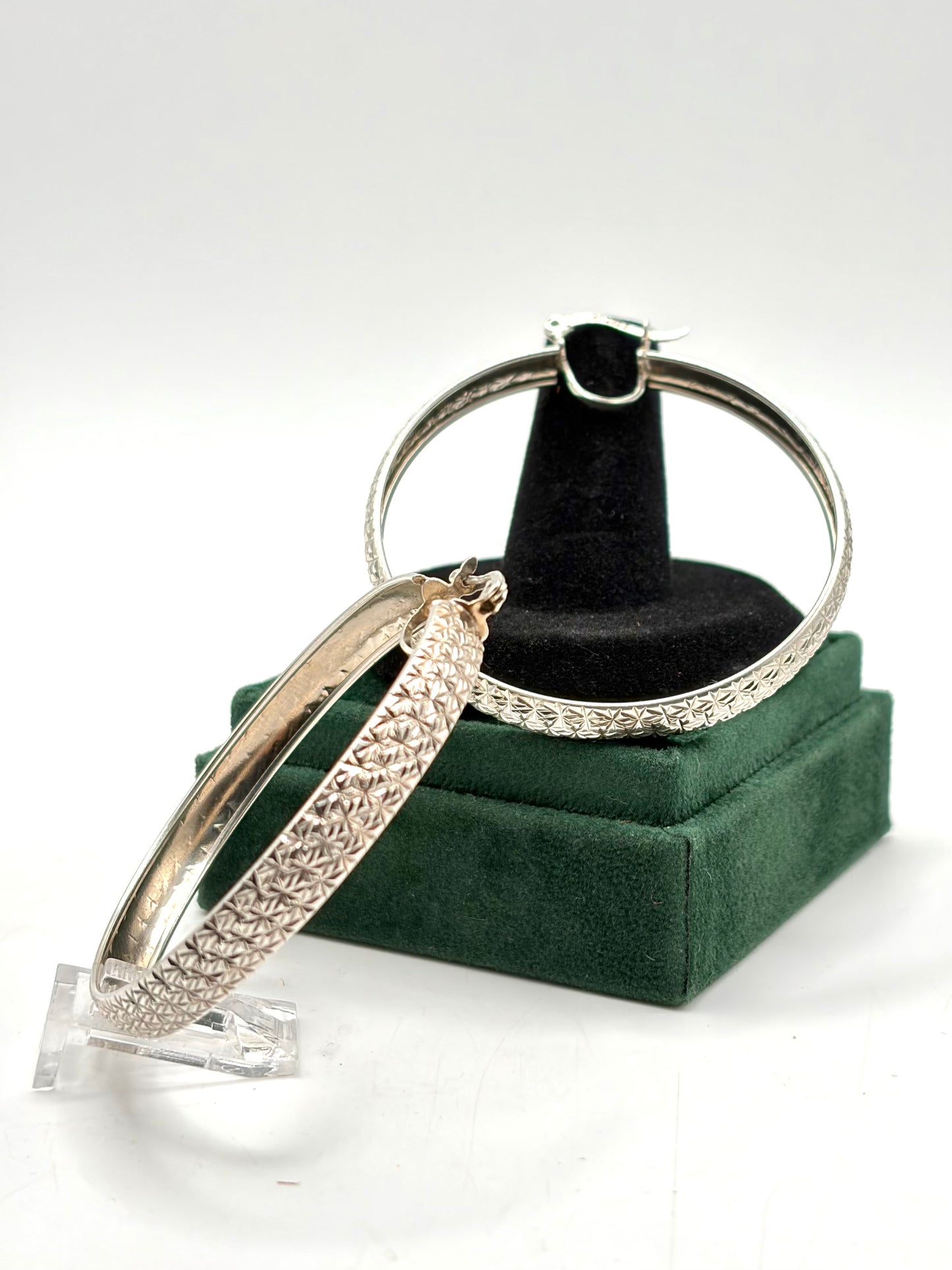 .925 Sterling Silver Geometric Cut Large Hoop Earrings