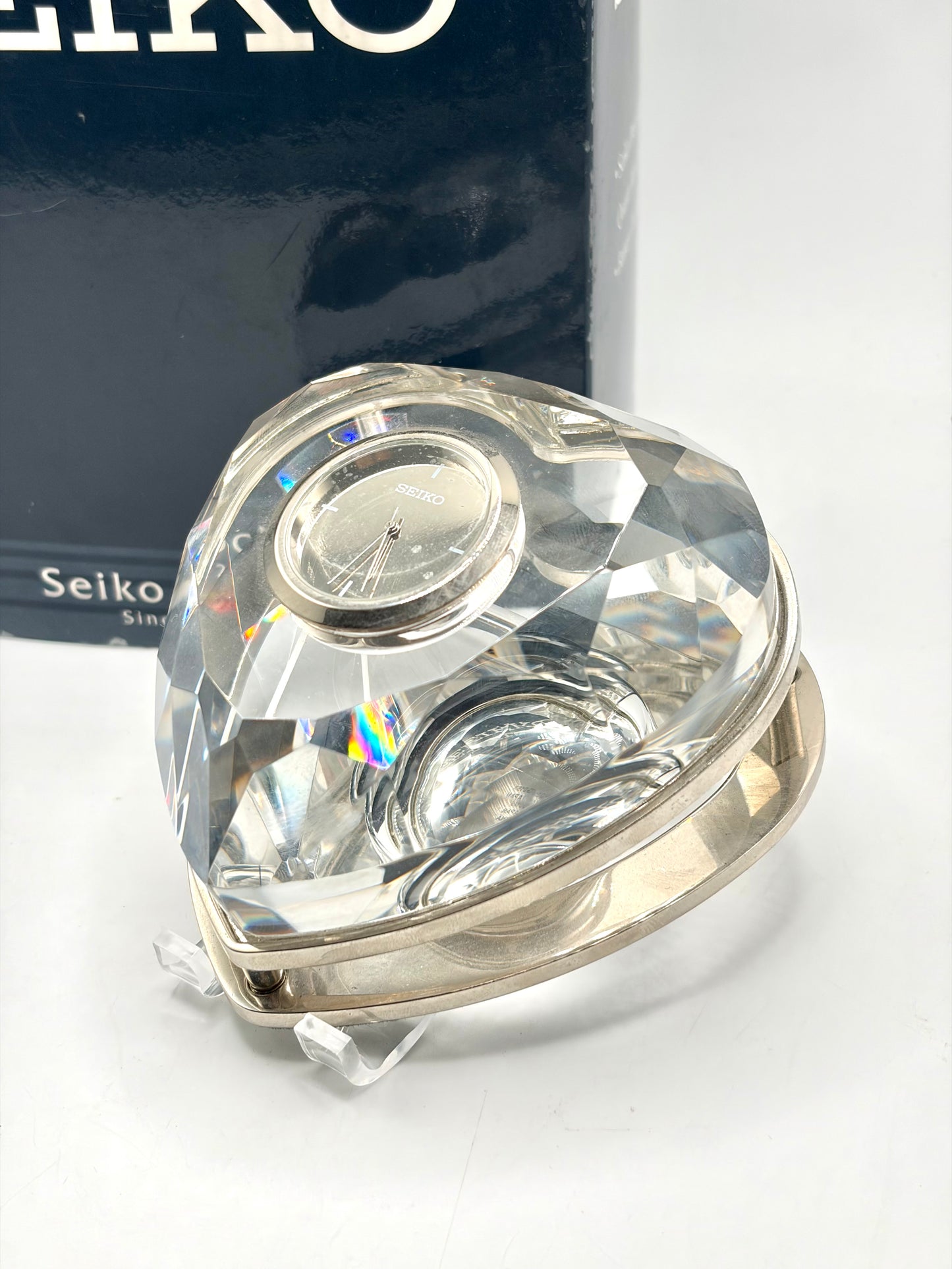 Seiko Glass Heart Desk Clock Quartz Movement