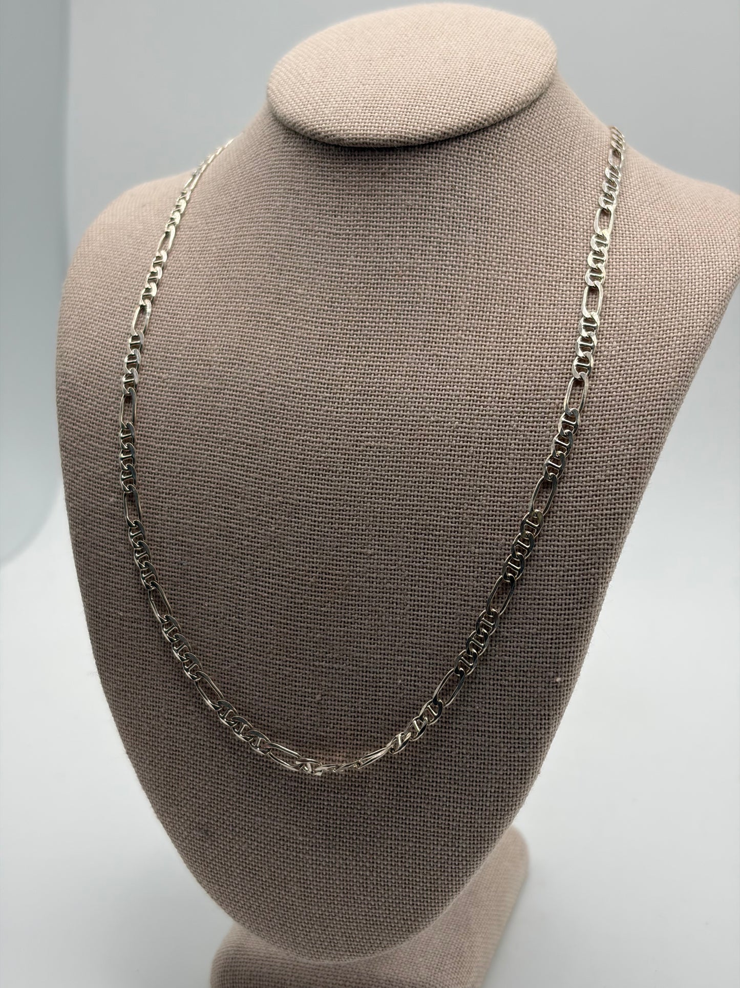.925 Sterling Silver Figaro Link Chain Necklace Sz. 23in