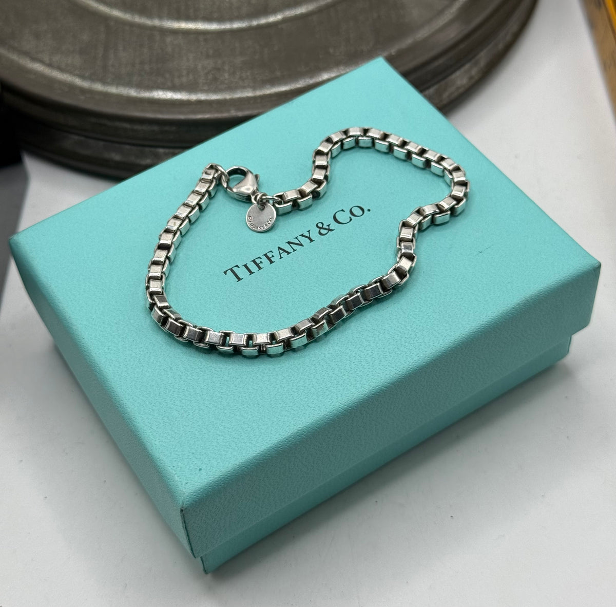.925 Sterling Silver Tiffany and Co. Box Bracelet - Authentic 8.5”
