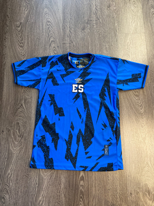 Umbro El Salvador La Selecta Blue Black Striped Soccer Jersey Sz XL