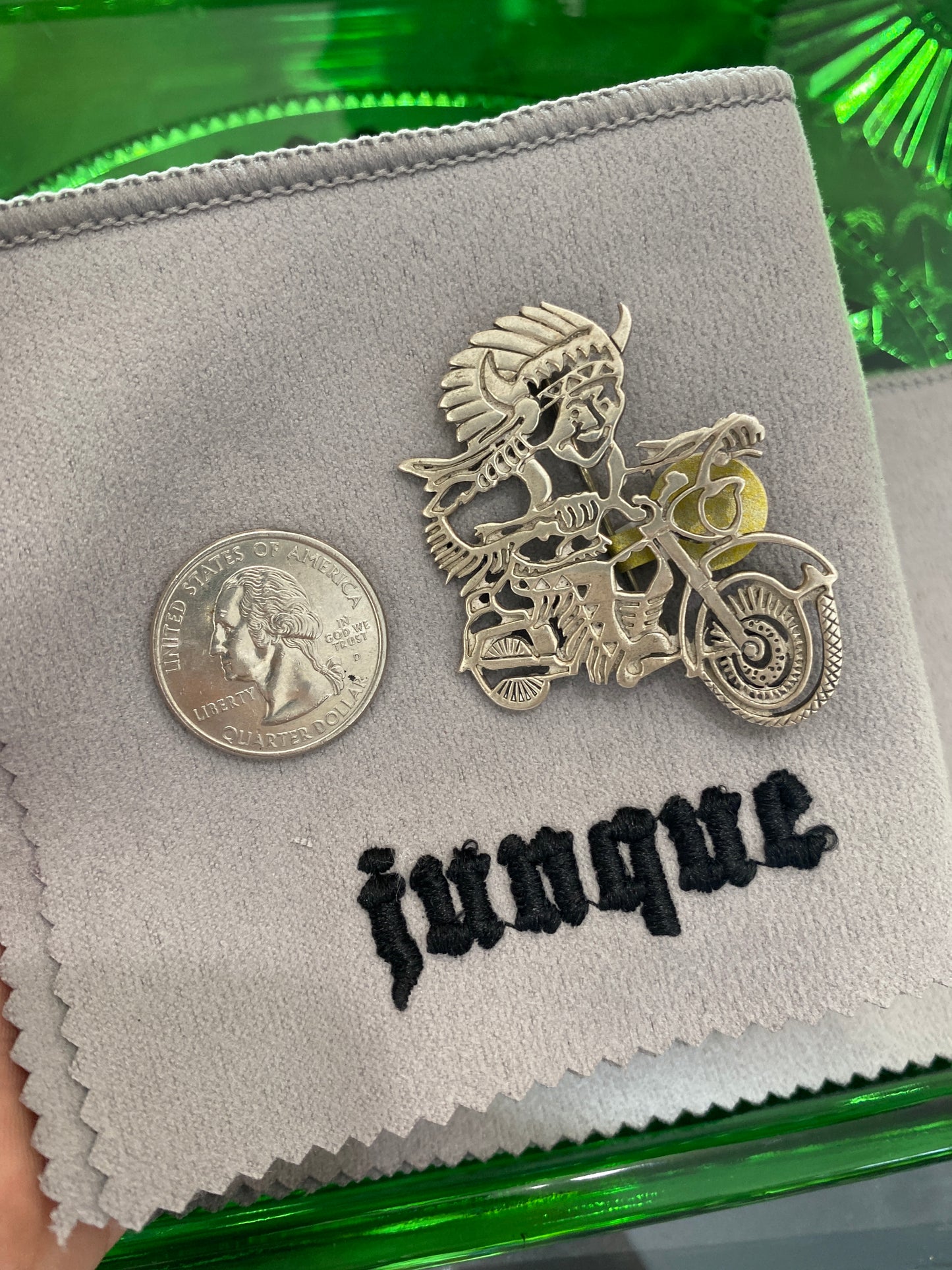 .925 Sterling Silver Native Chief Motorcycle Biker Pendant