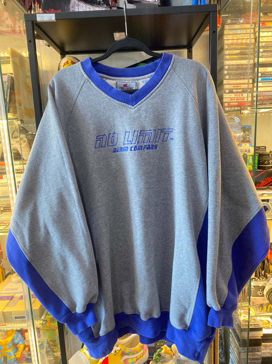 Vintage Y2K No Limit Records Denim Company Crewneck Grey Sz 3XL