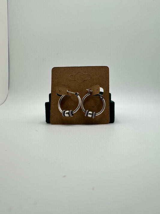 .925 Sterling Silver Beaded Hoop Earrings