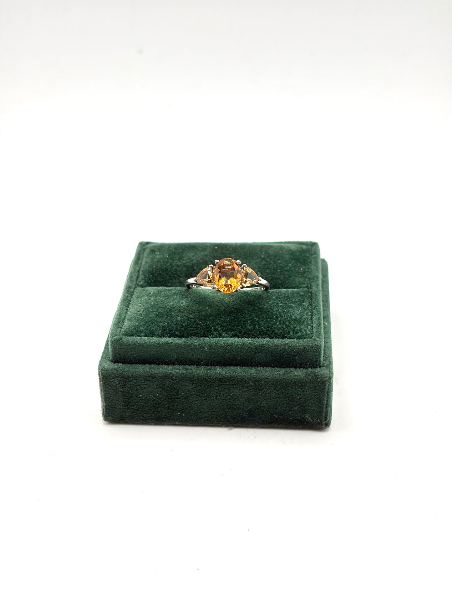 .925 Sterling Silver Golden Citrine Three Stone Ring Size 10