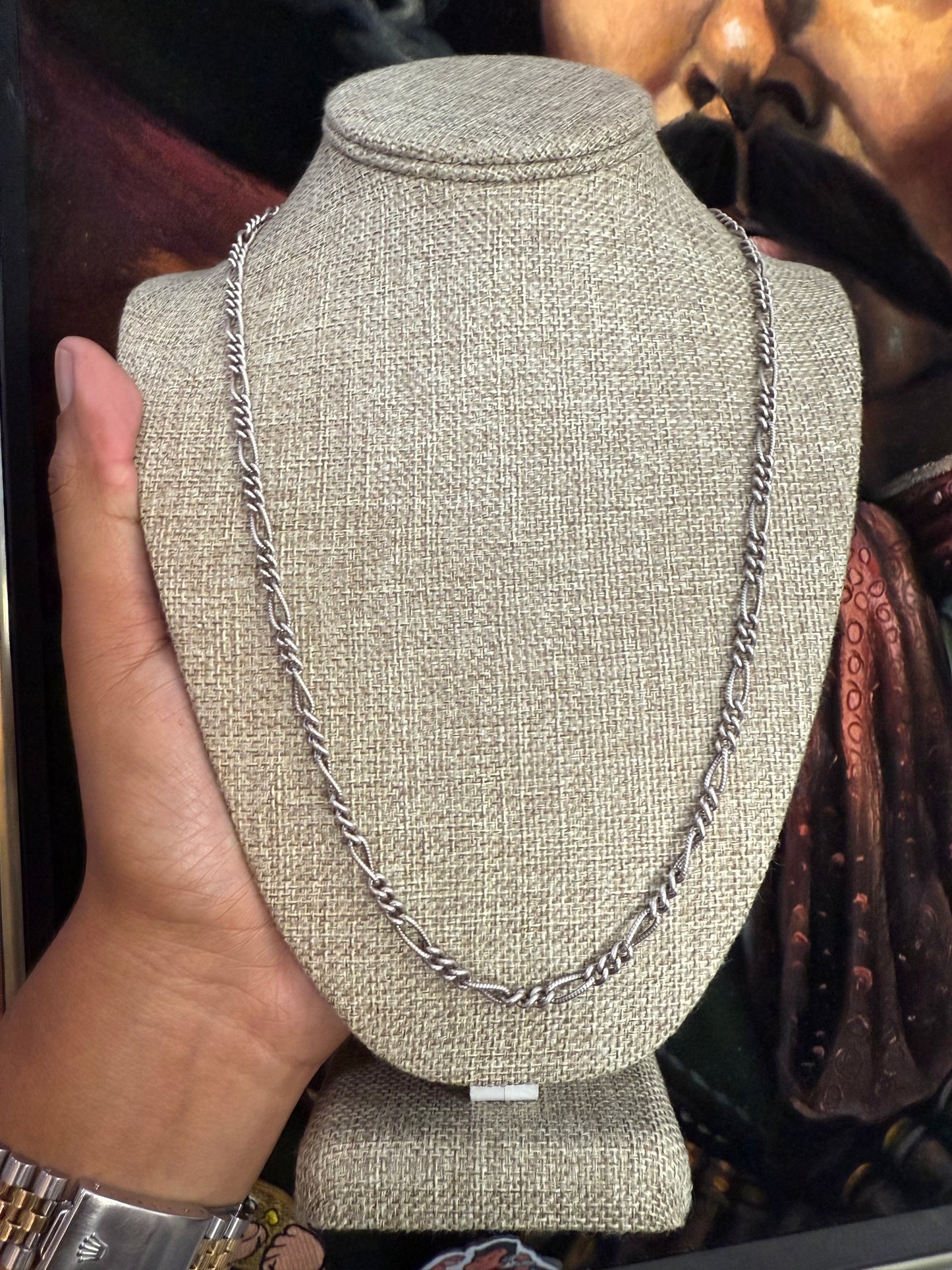 .925 Sterling Silver Figaro Link Chain 24”