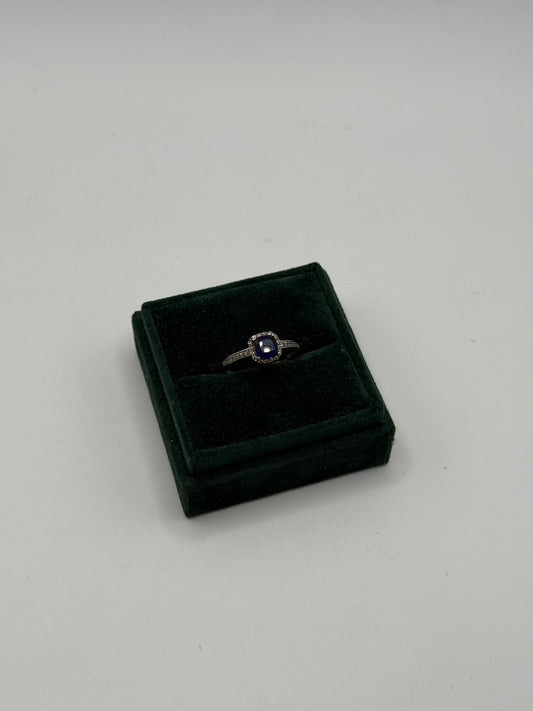 .925 Sterling Silver Square Halo Blue Stone Ring (Sapphire CZ) Sz. 9