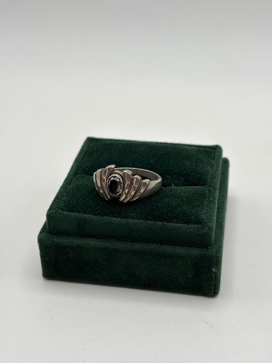 .925 Sterling Silver Garnet Wing Statement Ring Sz. 10