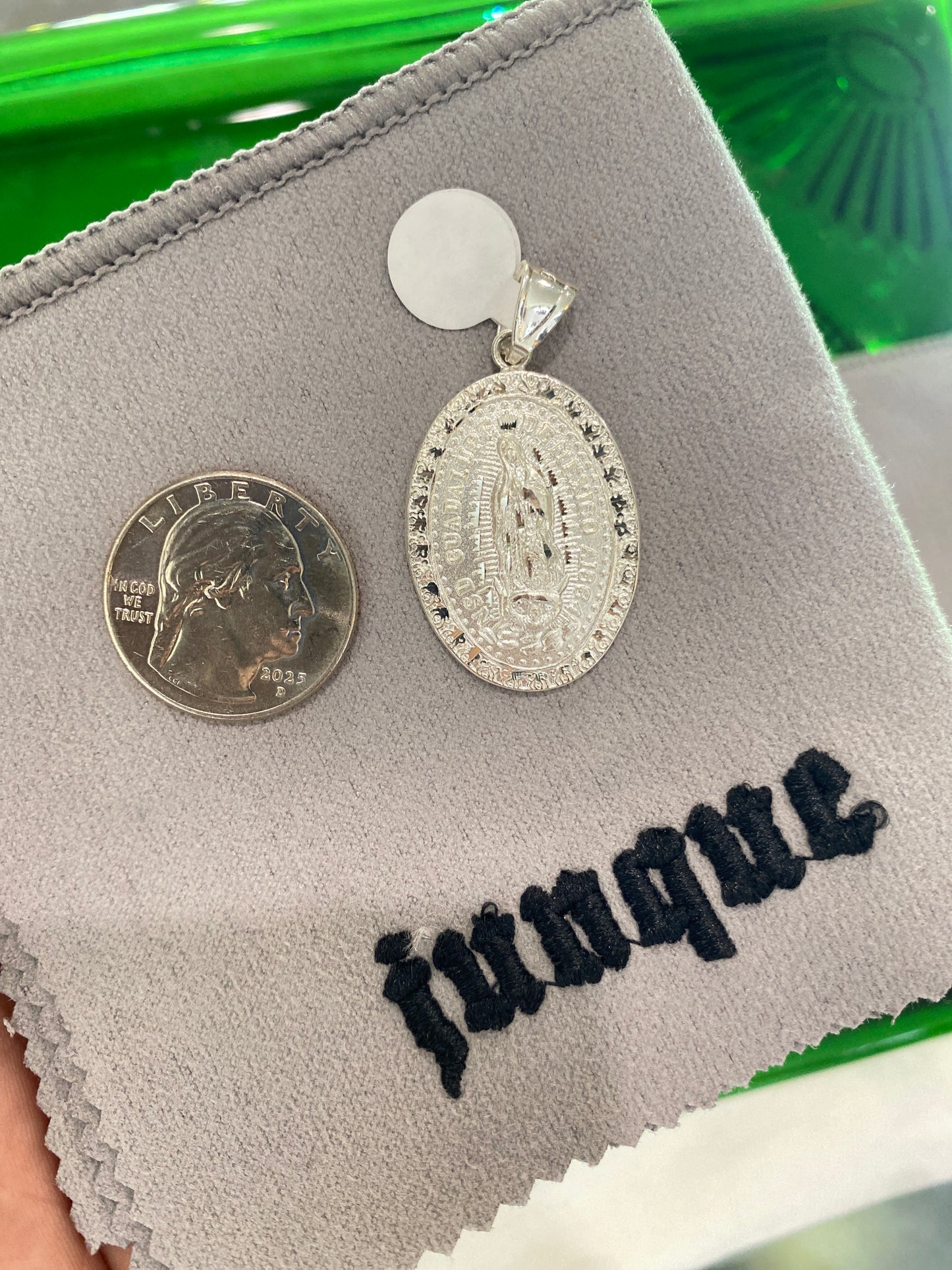 .925 Sterling Silver Oval Virgin Mary Virgencita De Guadalupe Double Sided Pendant