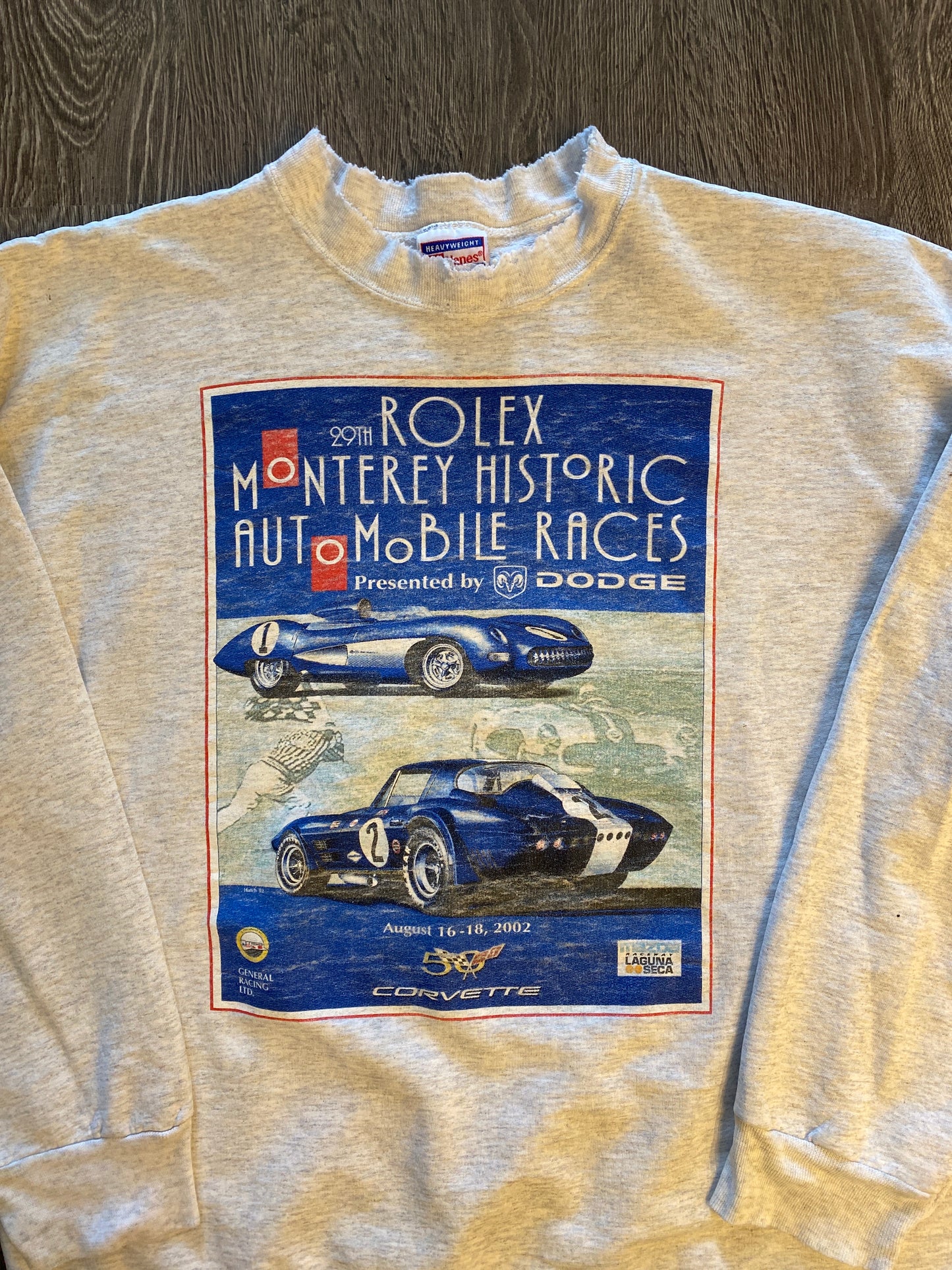 Vintage Y2K Rolex Monterey Automobile Races Crewneck Light Grey Sz Large