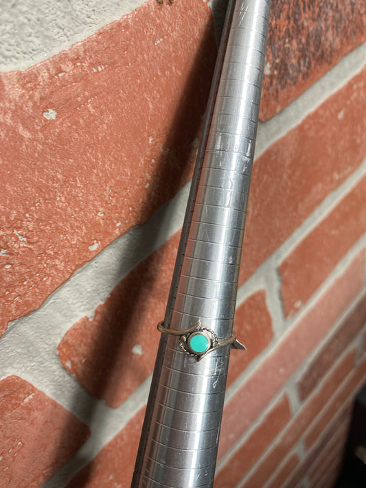 .925 Sterling Silver Mini Turquoise Dainty Cocktail Ring Sz 9”