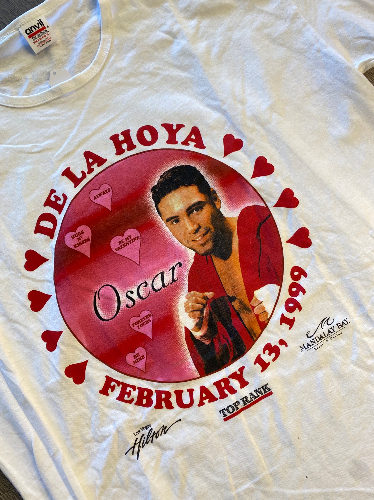 Vintage Oscar De La Hoya February 1999 Valentines Day T-Shirt White Sz 2XL