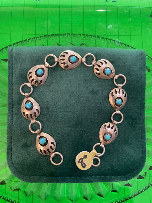 .925 sterling silver bear claw turquoise bracelet