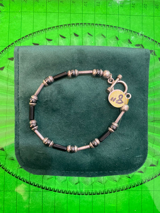 .925 Sterling Silver onyx Bracelet 8”