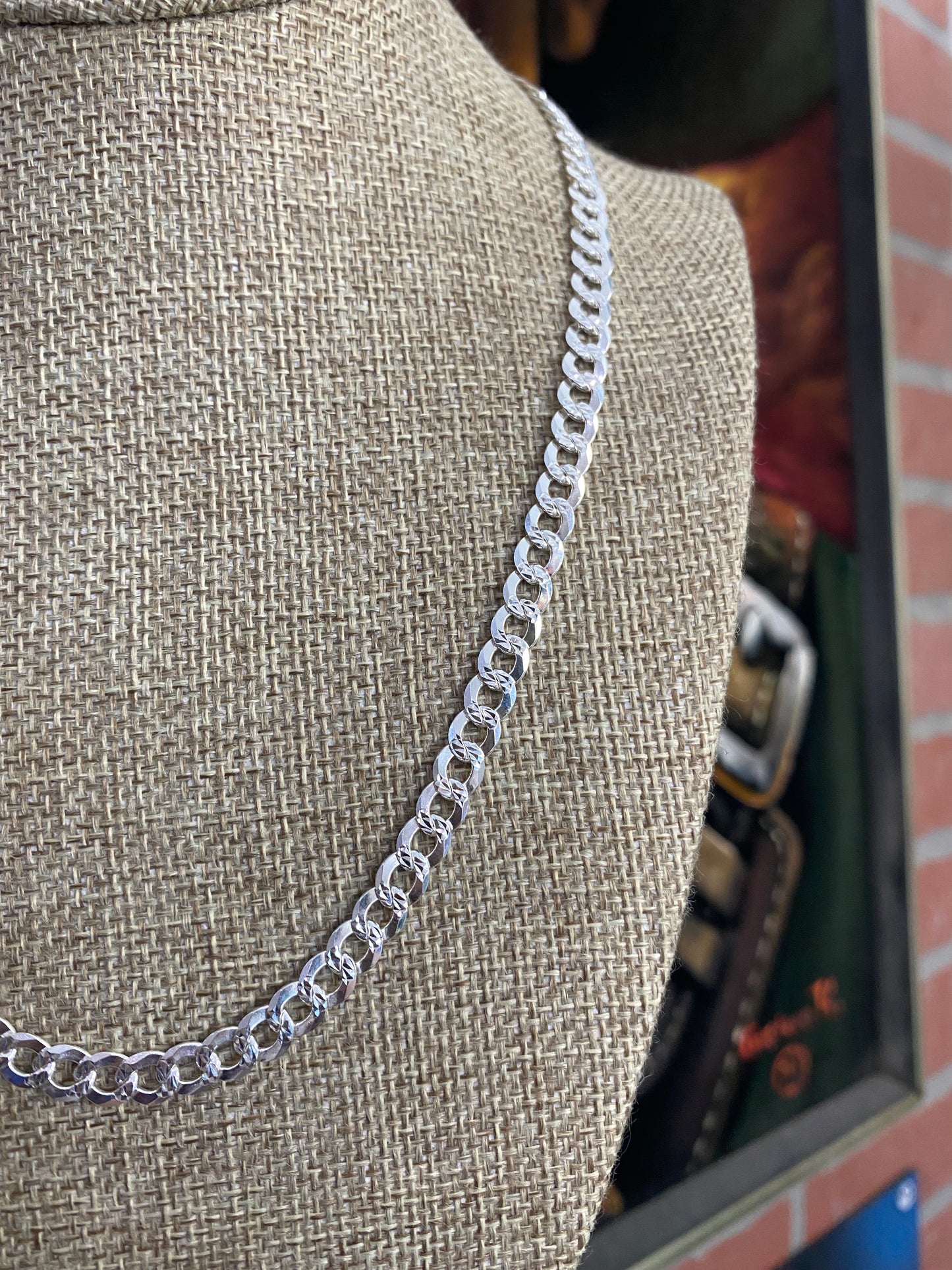 .925 Sterling Silver Flat Diamond Cut Cuban Link Chain 20”