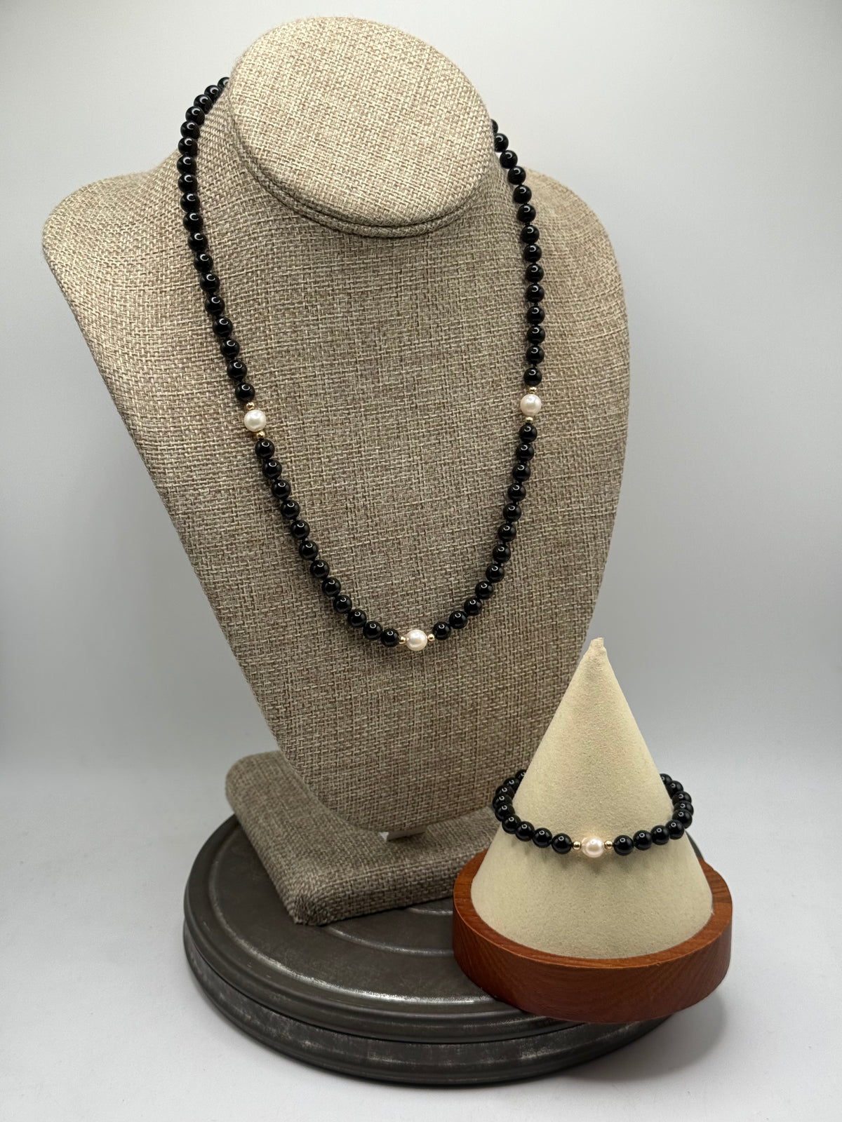 14k Gold Pearls and Beads necklace 20” and bracelet 7”