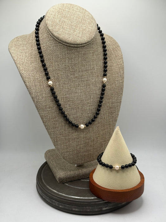 14k Gold Pearls and Beads necklace 20” and bracelet 7”