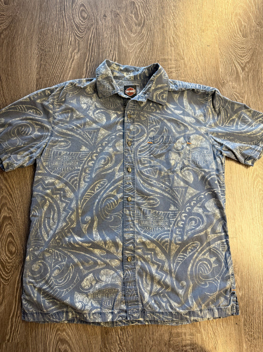 Harley Davidson button up all over print shirt sz. L