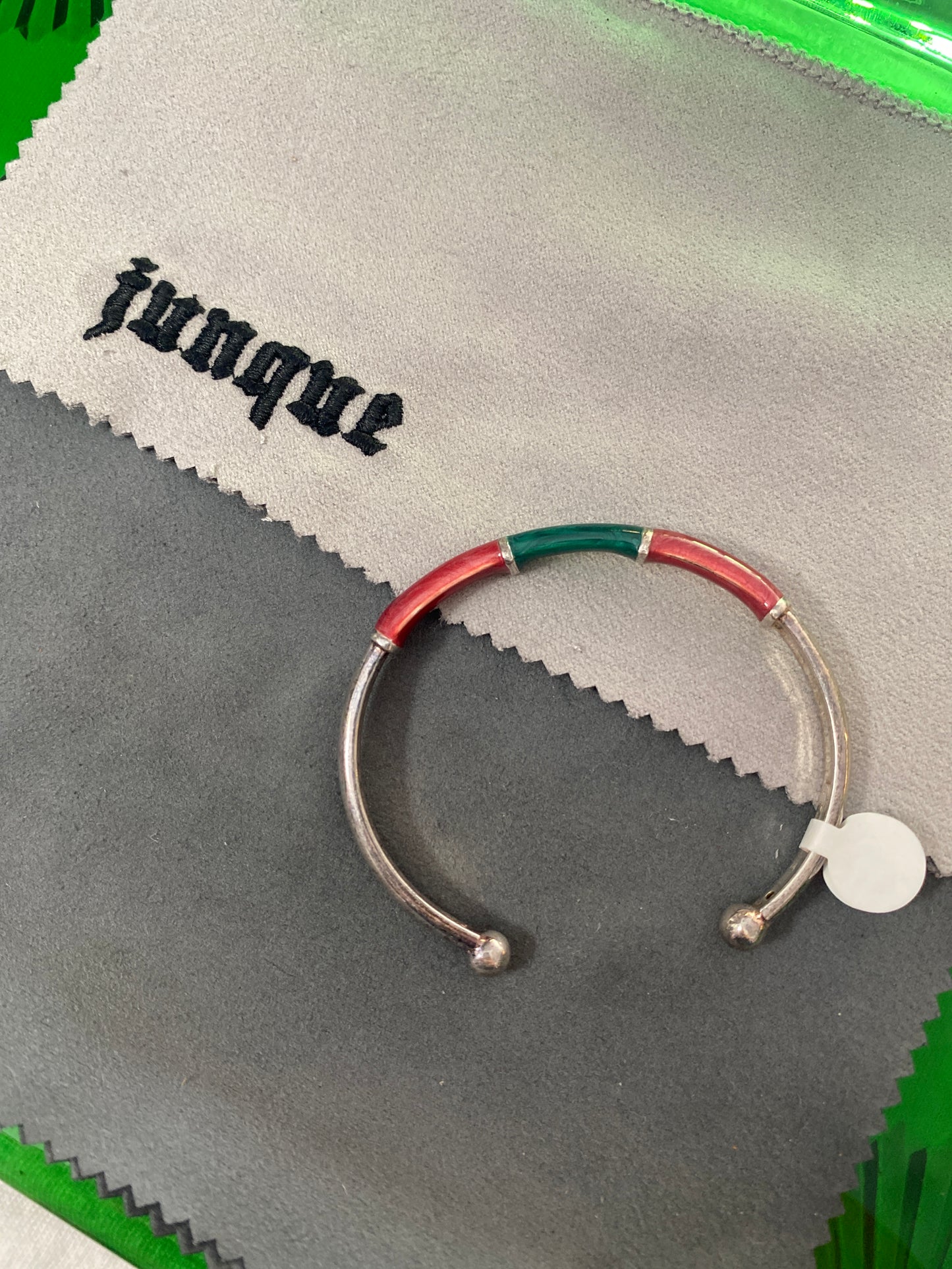 .925 Sterling Silver green coral Band Bracelet