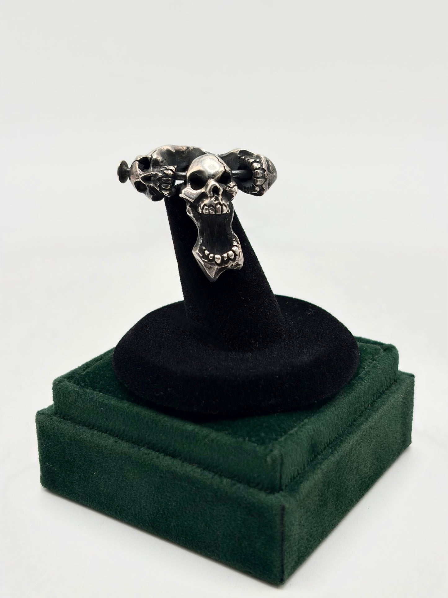 .925 Sterling Silver Double Hanging Skull Pendant