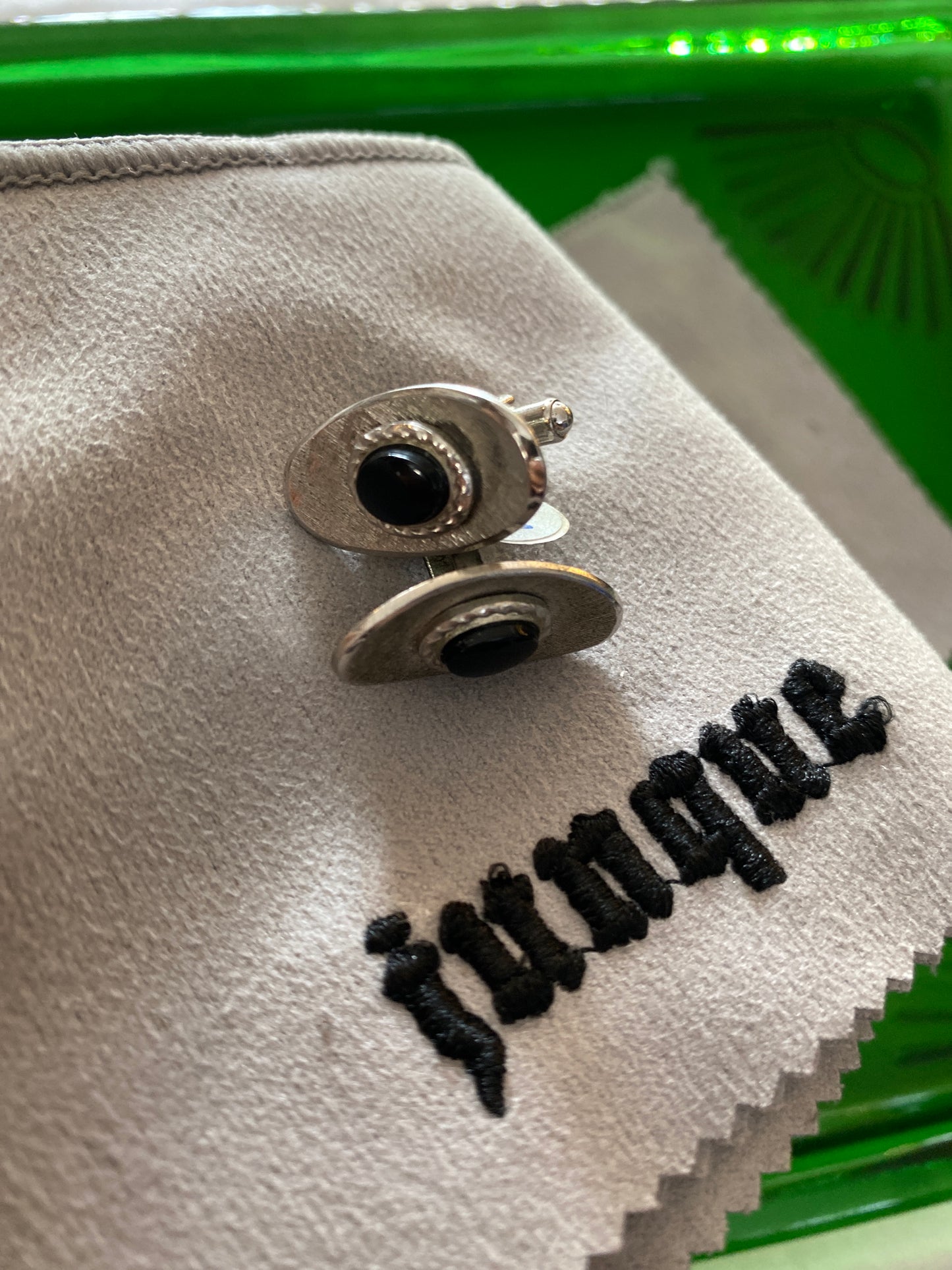 .925 Sterling Silver Vintage Onyx Cuff Links