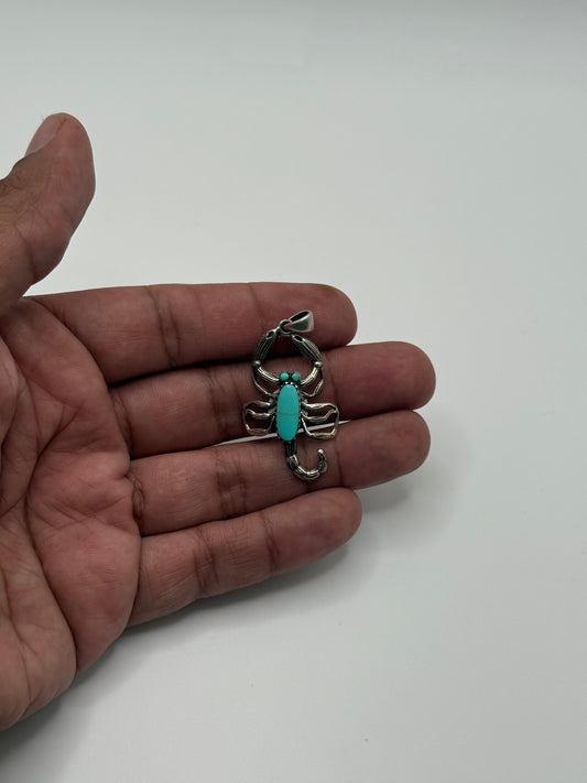 .925 Sterling Silver Turquoise Scorpion Pendant Southwestern Style