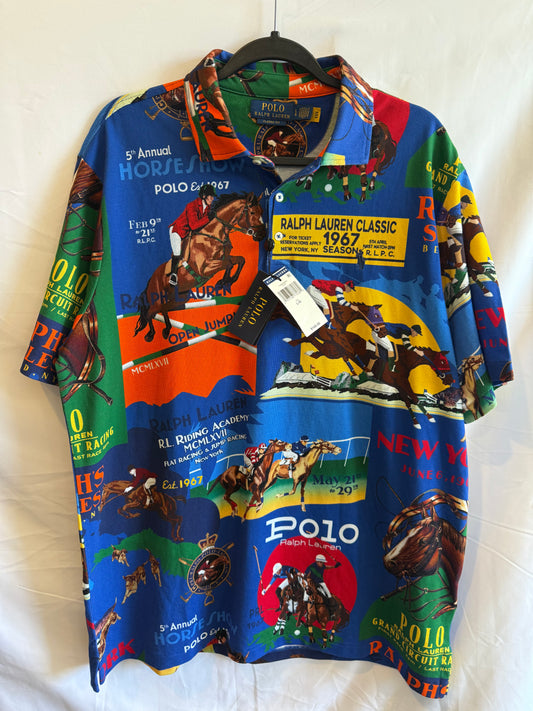 Polo Ralph Lauren Classic Fit All-Over Horse Print Polo Shirt – Multicolor NEW WITH TAGS Sz. XL