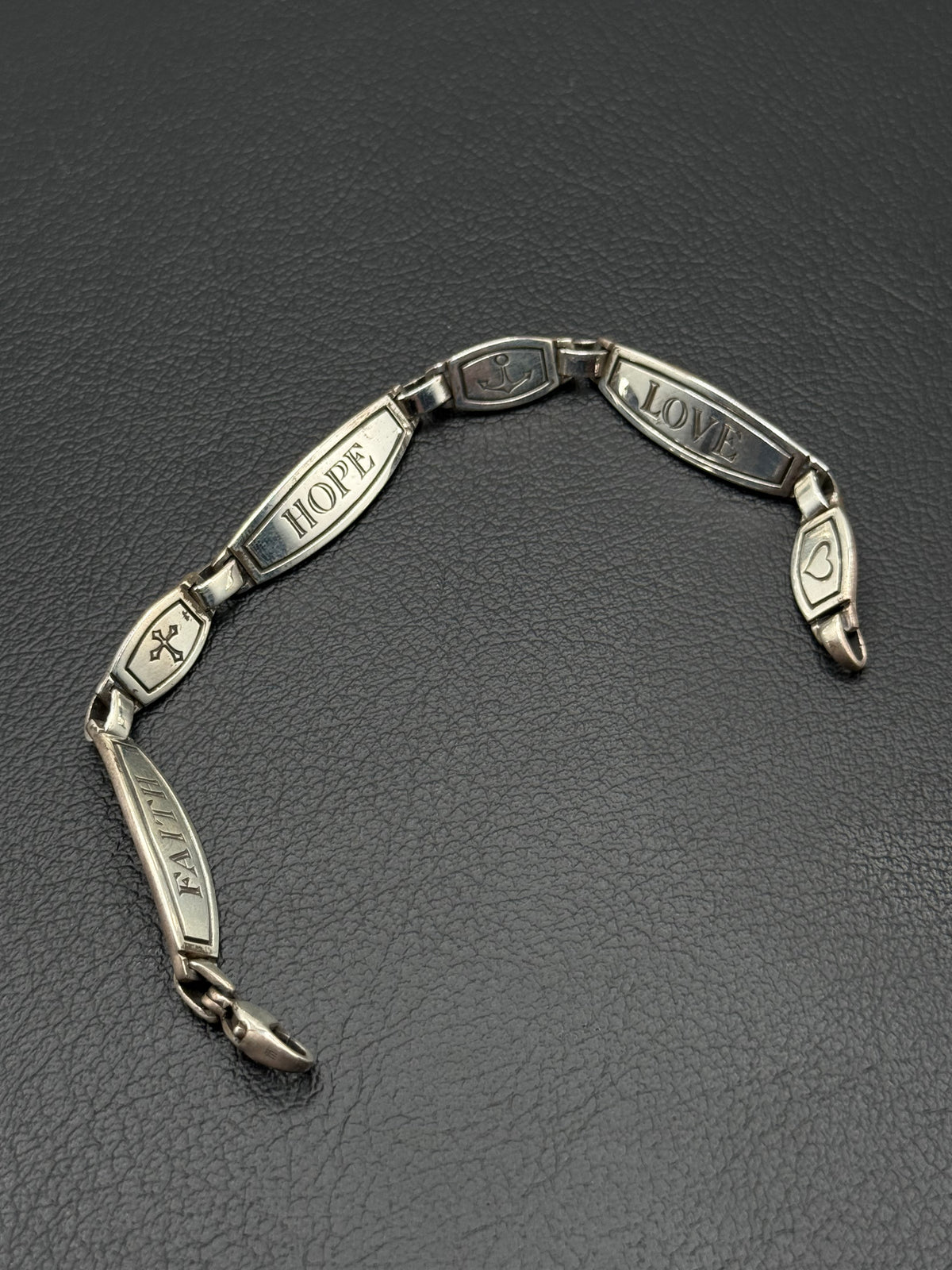 .925 Sterling Silver Faith Hope Love Inspirational Link Bracelet – Religious Jewelry 7.5”