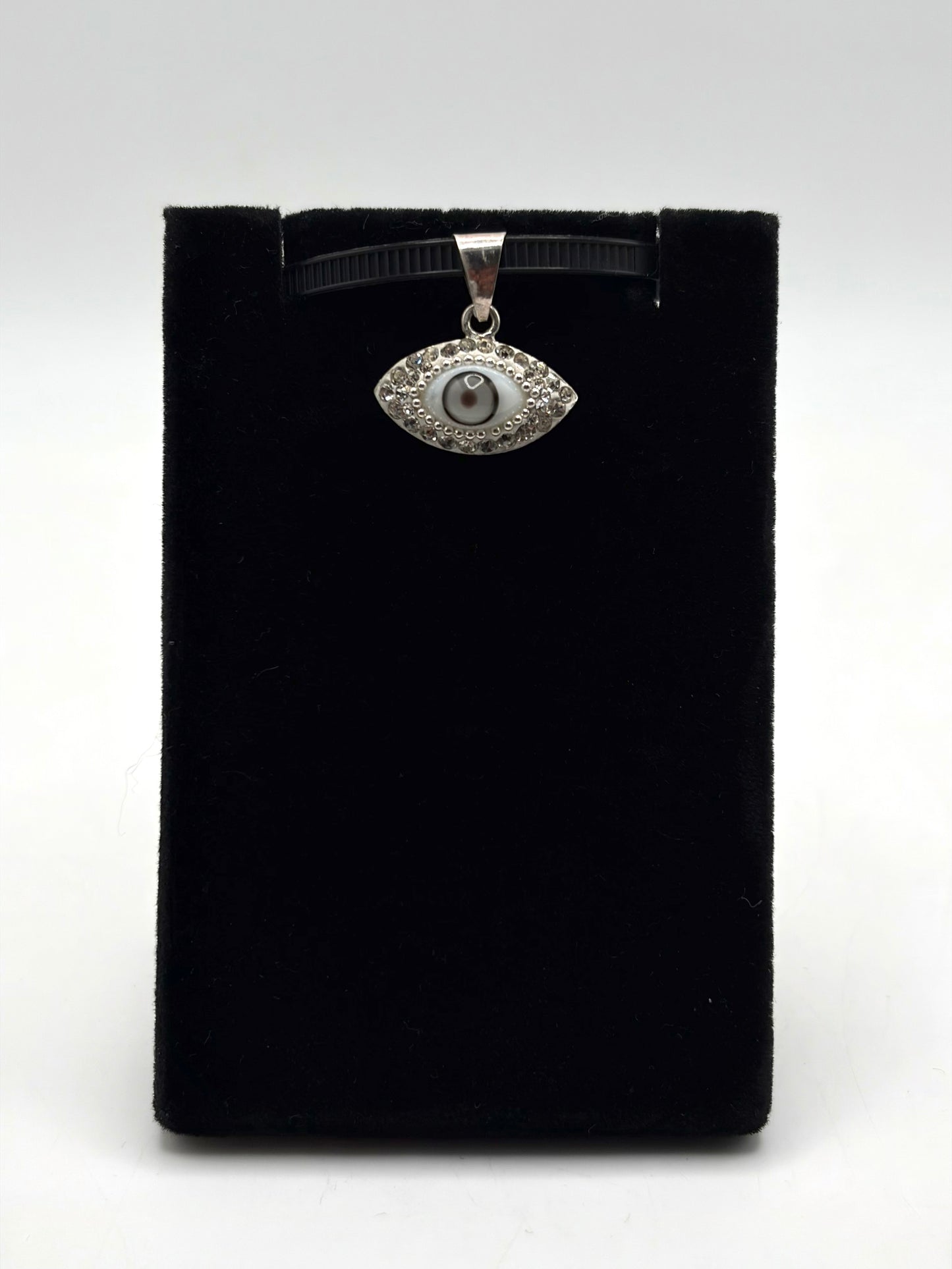.925 Sterling Silver Eye Pendant CZ Stone outline