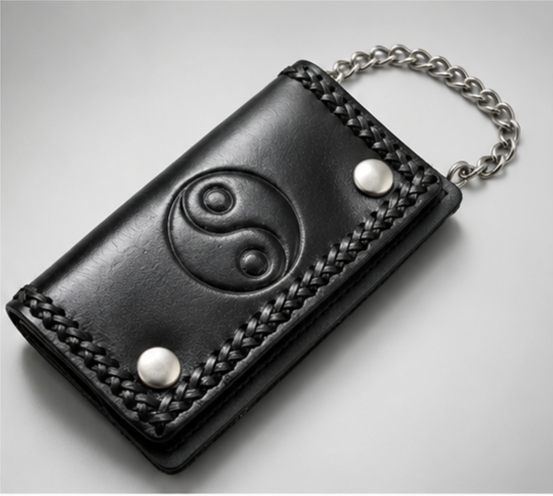 Large Money Wallet Genuine Leather with Peace Symbol