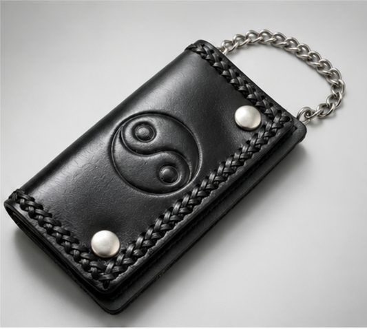 Large Money Wallet Genuine Leather with Peace Symbol