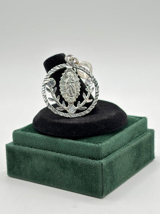 .925 Sterling Silver Virgin Mary Circular Pendant