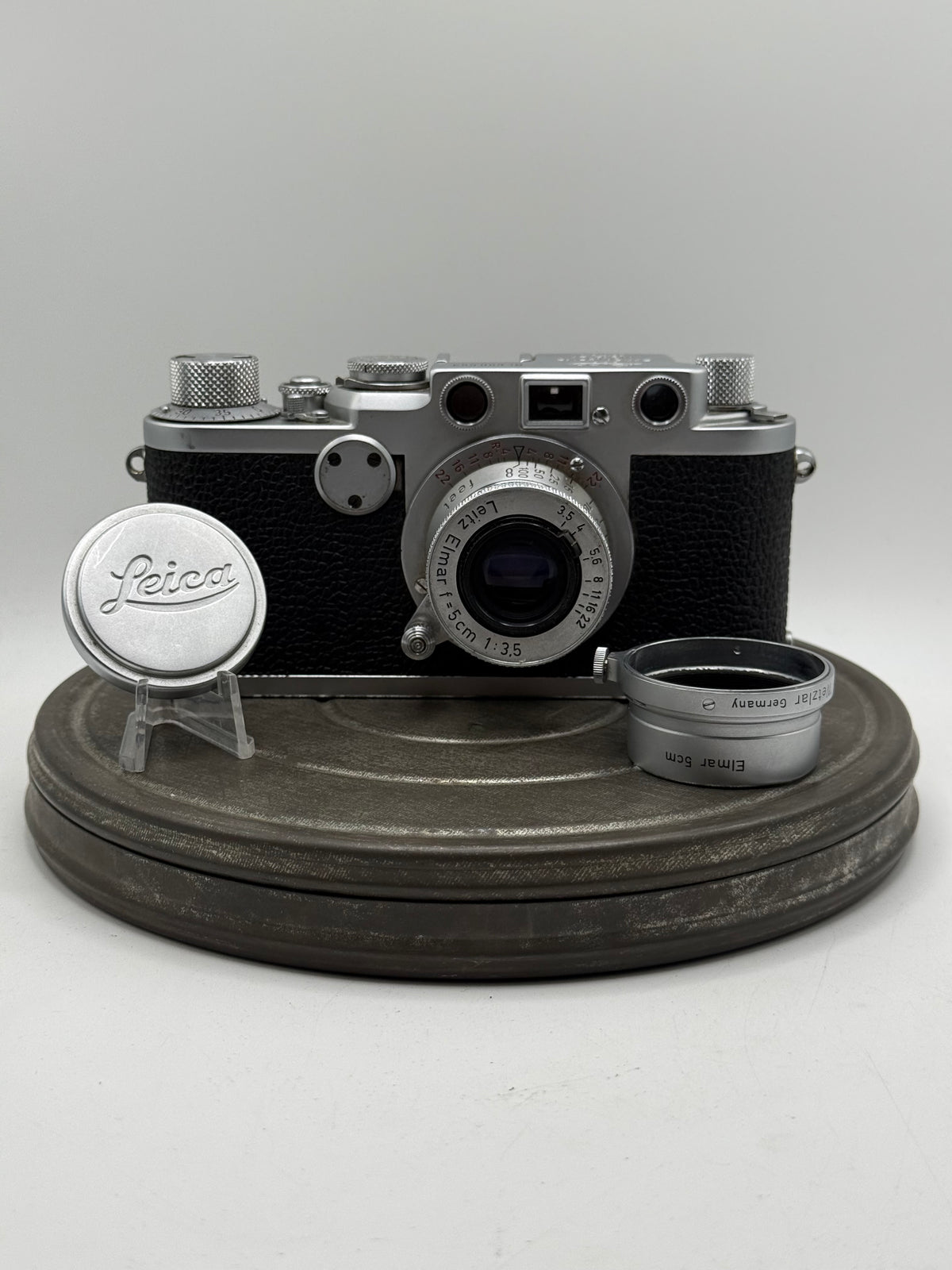 Vintage Leica Ilf 35mm Rangefinder Camera w/ Leitz Elmar 5cm f/3.5 Lens & Hood