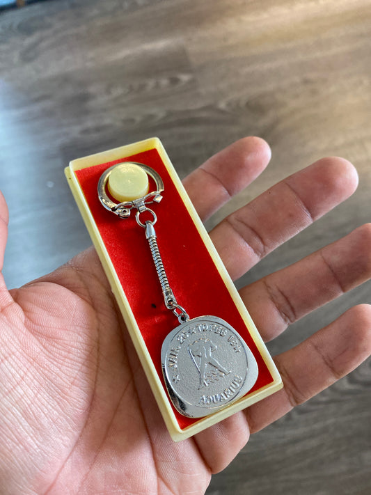 Vintage Novelty Silver Tone Aquarius Zodiac Keychain