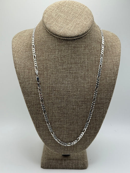 .925 Sterling Silver Figaro Link diamond cut Chain Necklace 24”