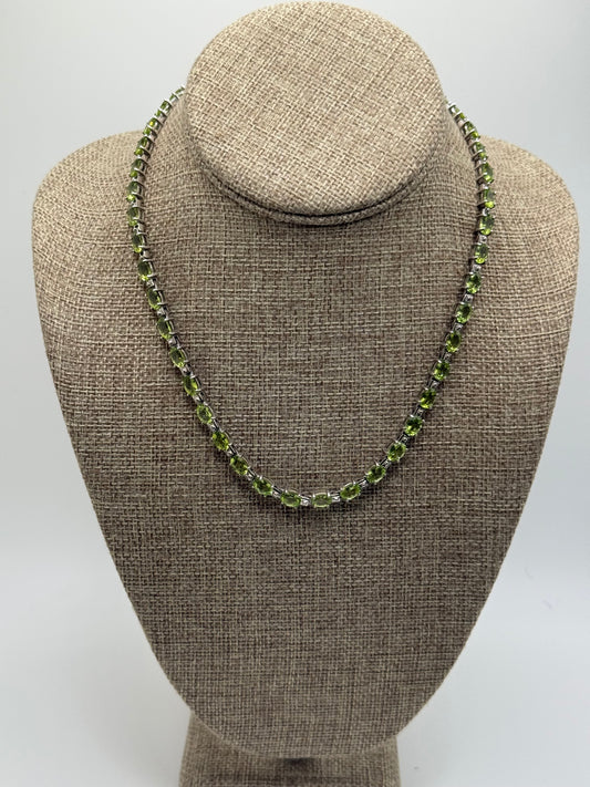 .925 Sterling Silver Peridot Tennis Chain 16”